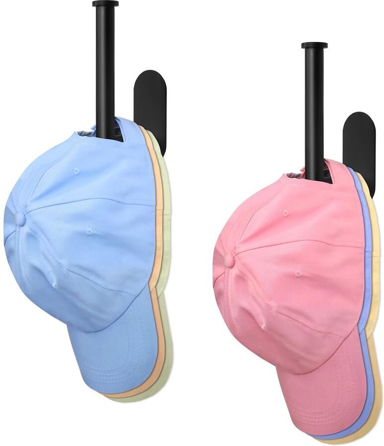 Stijlvolle Wandhouder Set voor Petten en Accessoires Zelfklevend en Roestvrijstaal Matzwarte Afwerking