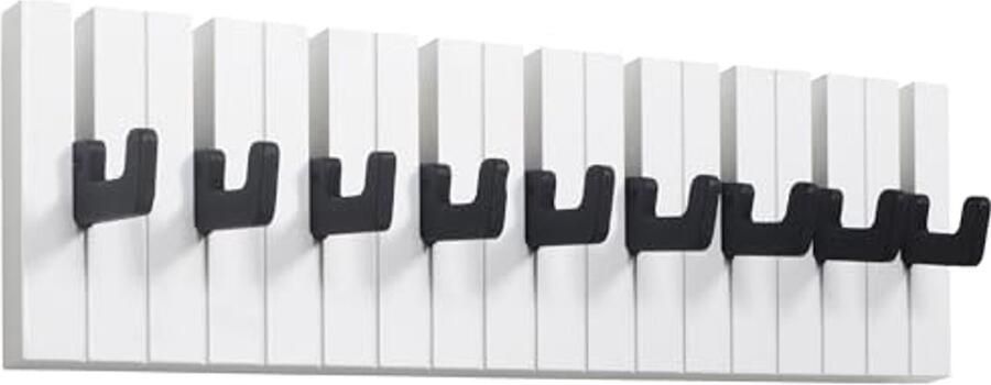 Stijlvolle Wandkapstok met 9 Inklapbare Haken voor Kinderen Modern Pianodesign Zwart-Wit
