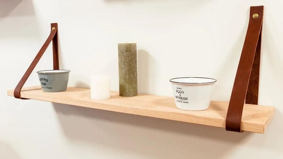 Stijlvolle Wandplank van FSC -gecertificeerd Hout – 75x20 cm Inclusief Kunstleren Ophangsysteem