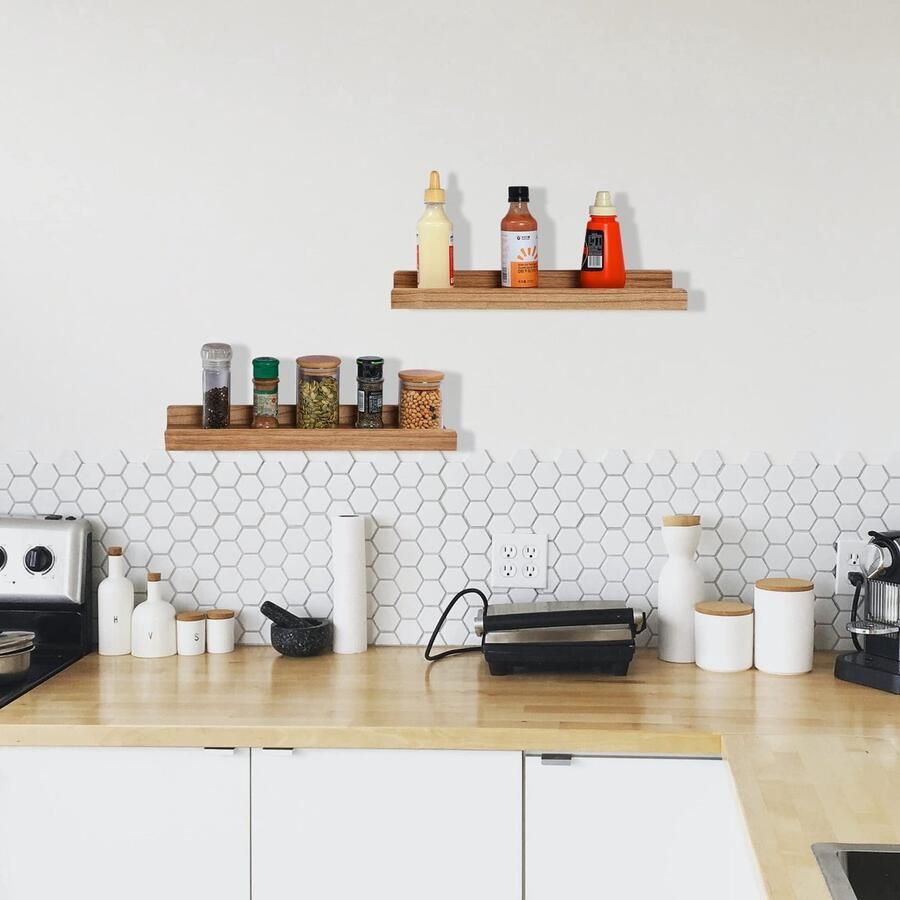 Stijlvolle Wandplanken voor Badkamer Slaapkamer en Keuken Set van 2 Zwart Geëxposeerd Hout 43x13x4 cm