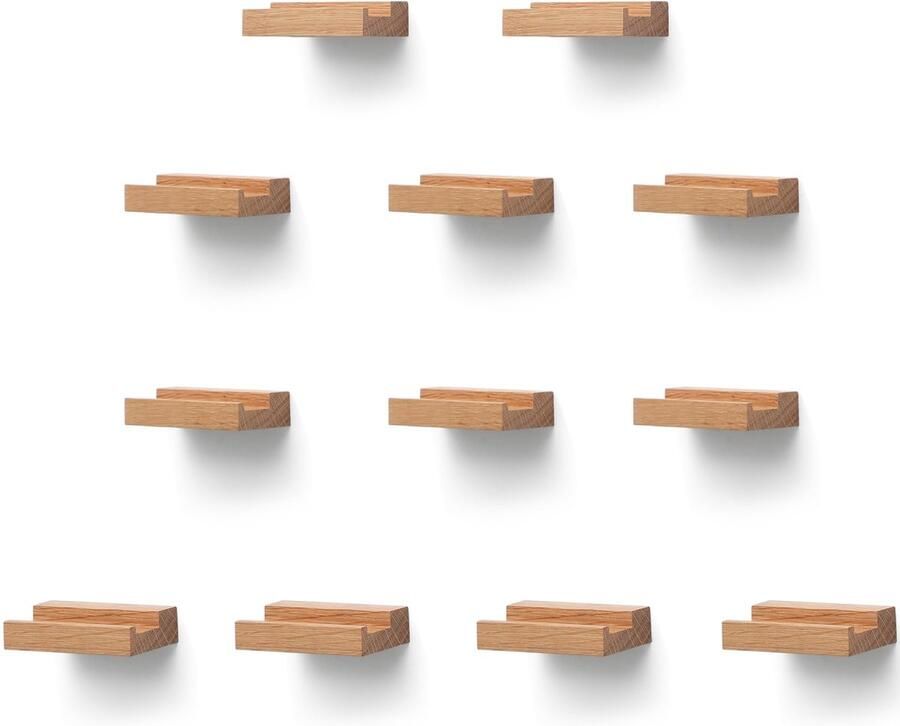 Stijlvolle Wandplanken voor Vinylplaten van Massief Eikenhout 12 Stuks voor Albumdisplay en Decoratie