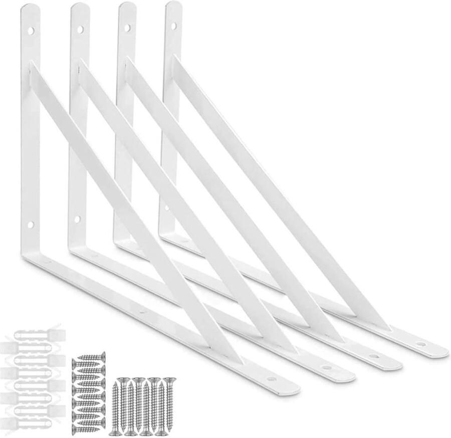 Luvetrex Stijlvolle Witte Wandplank Set met IJzeren Hoeksteunen en Roestvrijstalen Schroeven