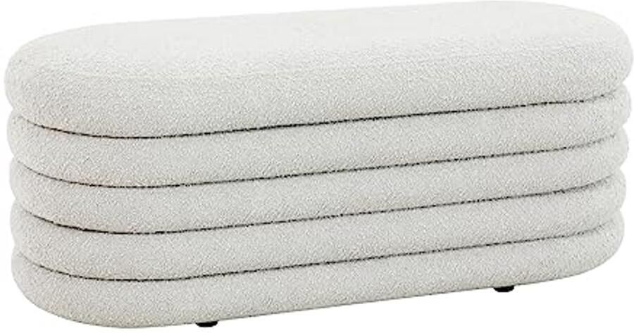 Stijlvolle XL Poef met Opbergruimte Boucle Overtrek in Wit