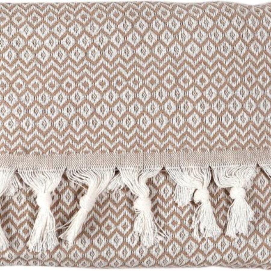 Stijlvolle Zacht En Comfortabele Tweepersoonsbed Woondeken Katoen Reversible Creme Beige 200 x 230 cm