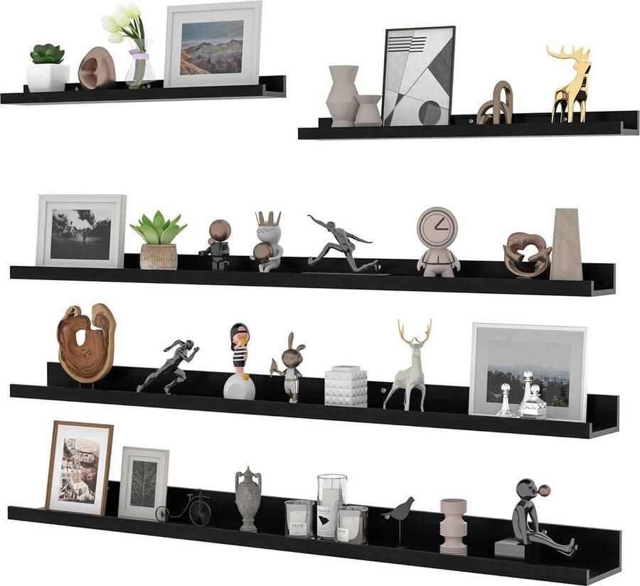 Stijlvolle Zwarte Wandplanken Set van 5 voor Woonkamer Slaapkamer Keuken en Kantoor