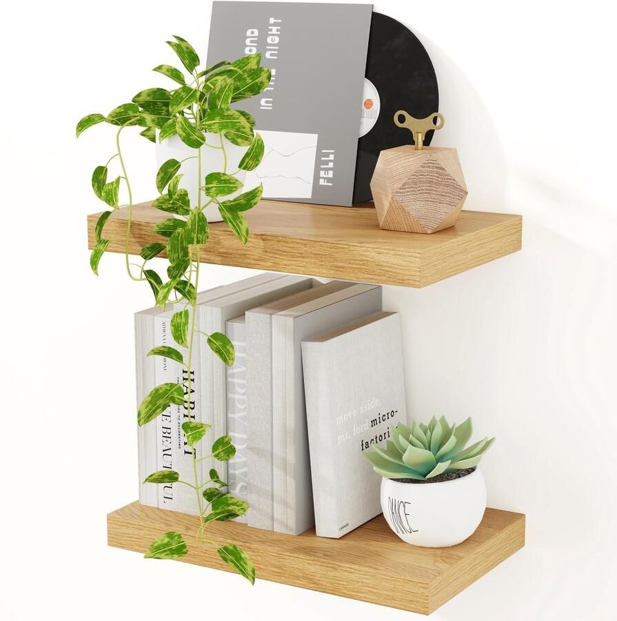 Stijlvolle Zwevende Wandplanken Set van 2 voor Ruimtes 40 cm Beige MDF Hout