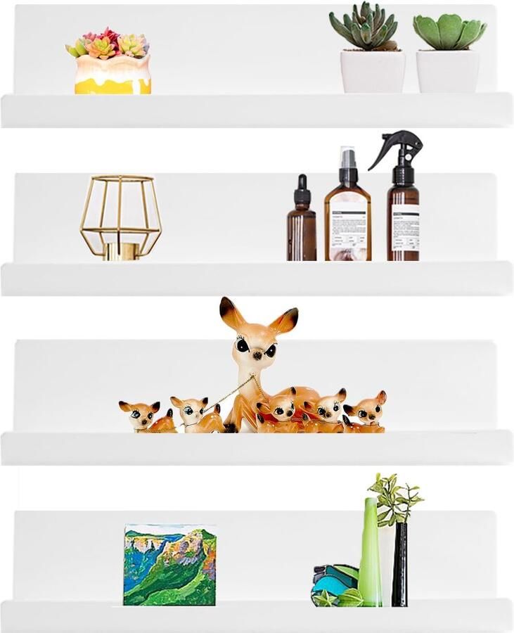 Stijlvolle Zwevende Wandplanken voor Boeken en Decoratie Set van 4 Zonder Boren Veelzijdige Toepassing in Huis