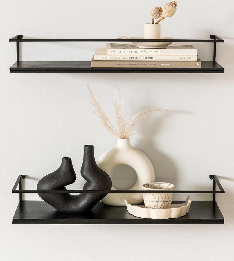 Luvetrex Stijlvolle Zwevende Wandplankenset van Houtfineer en Metaal voor Kamers