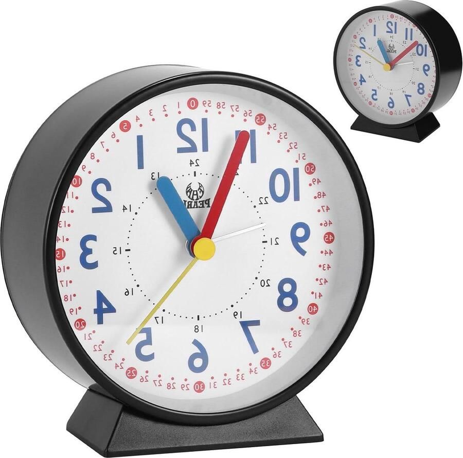 Stille analoge wekker 45 inch eenvoudige bediening nachtkastje bureauklok zwart met nachtlampje batterijen Crescendo-alarm sluimeren zacht wakker grote cijfers