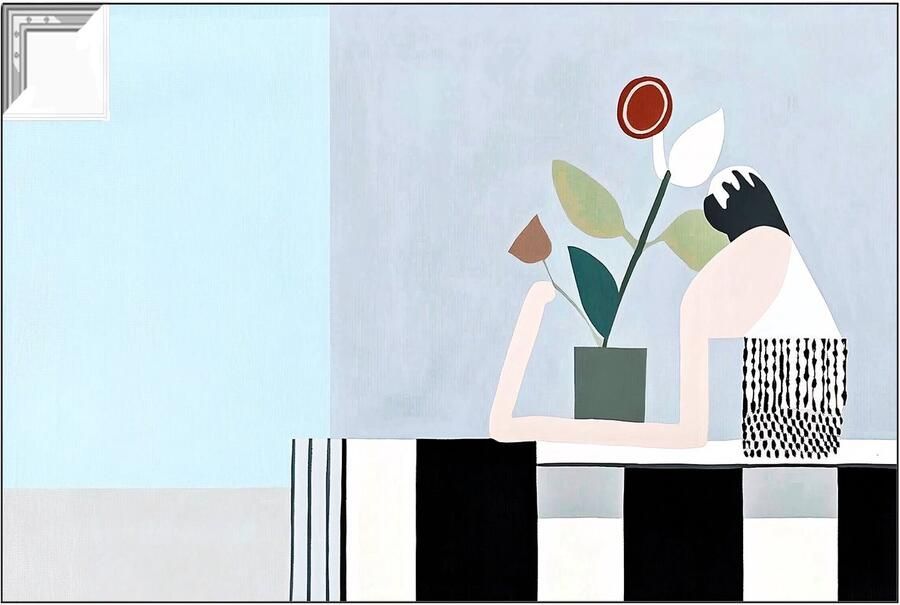 Stilleven bloemen op tafel Stilleven ArtFrame Muurkunst ArtFrame bloemen Minimalisme Wanddecoratie Woonkamer schilderijen artframe 90x60 cm