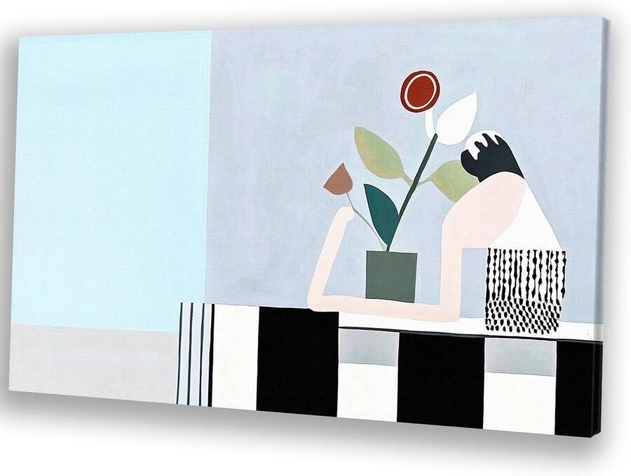 Stilleven bloemen op tafel Stilleven canvas kunst Muurkunst bloemen Minimalisme Wanddecoratie klassiek Slaapkamer wanddecoratie canvas 90x60 cm