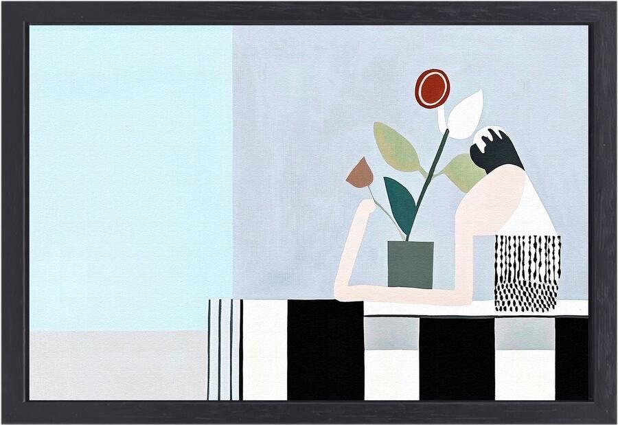 Stilleven bloemen op tafel Stilleven canvaskunst Schilderijen bloemen Minimalisme Canvas met baklijst keuken Wandontwerp canvas met baklijst 100x75 cm