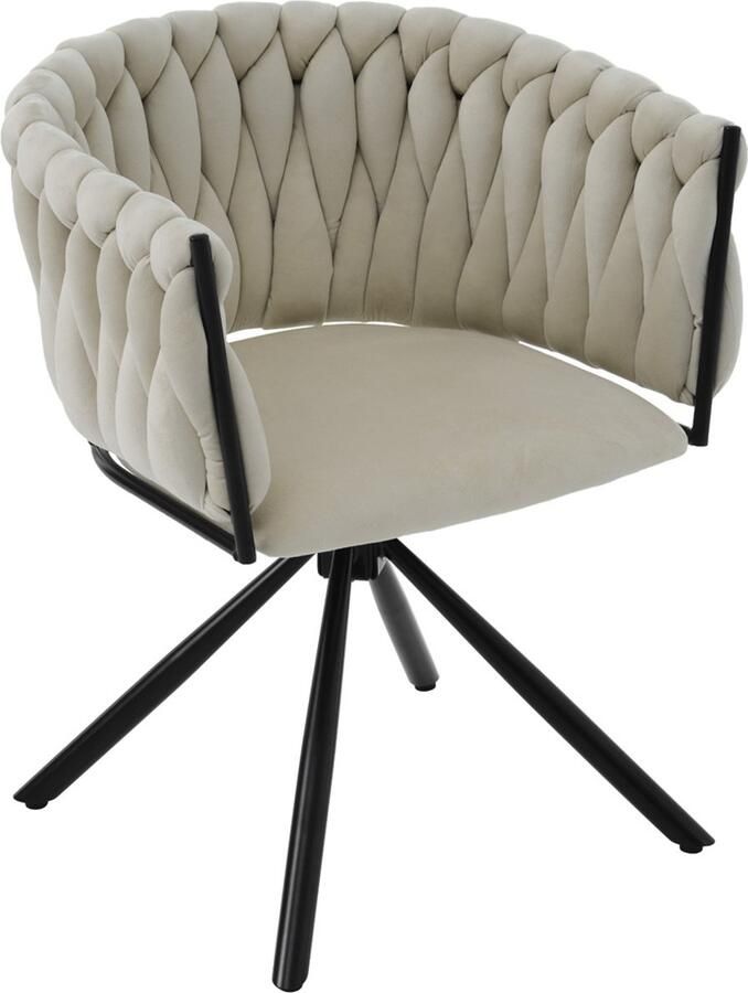 Stoel 1-delig set Eetkamerstoel Draaibare stoel Relaxstoel Multifunctionele stoel Met 4 stevige metalen poten en armleuningen Huidvriendelijke zachte stof Geschikt voor eetkamer woonkamer en slaapkamer Beige+zwart