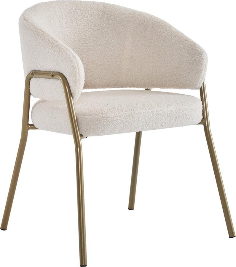 Stoel 1-delige set eetkamerstoel make-upstoel multifunctionele stoel met armleuningen en een stevig gouden metaalframe 49x48x78cm Wit