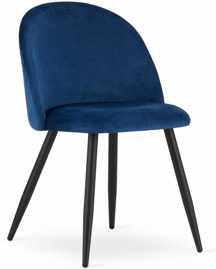 Stoel BELLO Donkerblauw Velvet Zwarte Metalen Poten Modern Design en Uitstekend Zitcomfort voor Woonkamer Slaapkamer Eetkamer of Kantoor Max. 120 kg