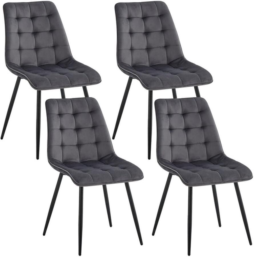 Corenia Eetkamerstoelen Eetstoelen Set van 4 Fluwelen Eetkamerstoelen Metalen Poten – Robuust Moderne Comfortabele Stoelen voor Keuken Slaapkamer Woonkamer Huisdecoratie 85x46x47cm Grijs