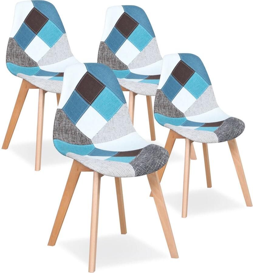 Stoel Eetkamerstoelen Set van 4 Scandinavische Middeleeuwse Stijl Patchwork Frabic 86*46*47cm Blauw