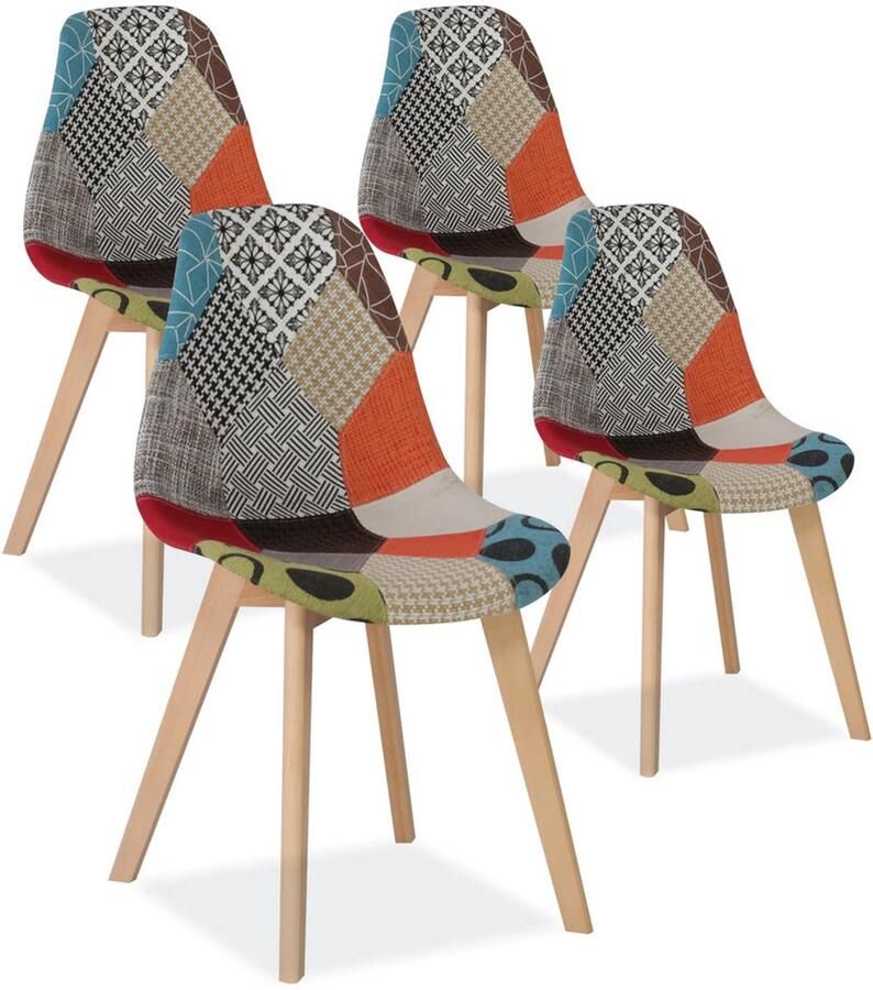Stoel Eetkamerstoelen Set van 4 Scandinavische Middeleeuwse Stijl Patchwork Frabic 86*46*47cm Rood