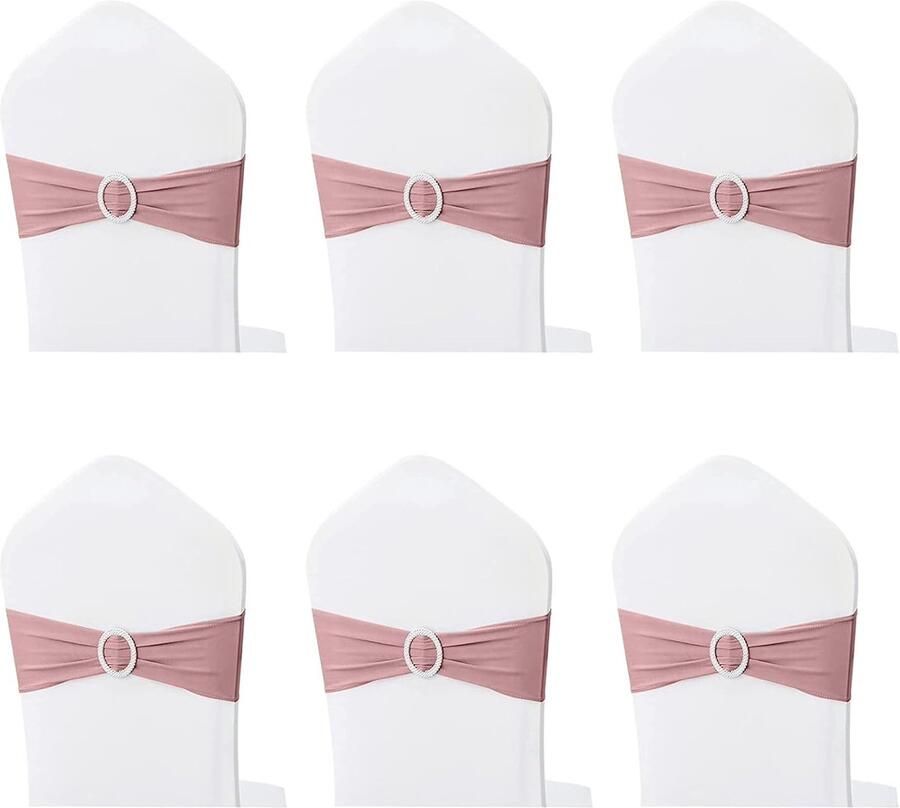 Stoel Sjerpen Set van 6 Bruiloft en Feest Decoraties in Roze Satijn en Elastisch voor Evenementen