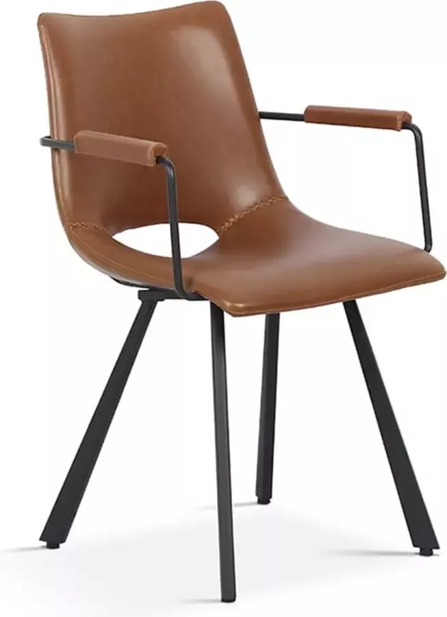 Stoel Tommy Cognac Kunstleer Set van 2 Zithoogte 49 cm Zitdiepte 44 cm Met armleuning