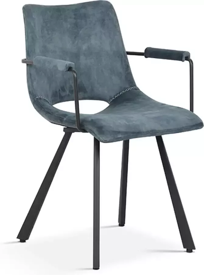 Stoel Tommy Petrol Velours Set van 2 Zithoogte 49 cm Zitdiepte 44 cm Met armleuning