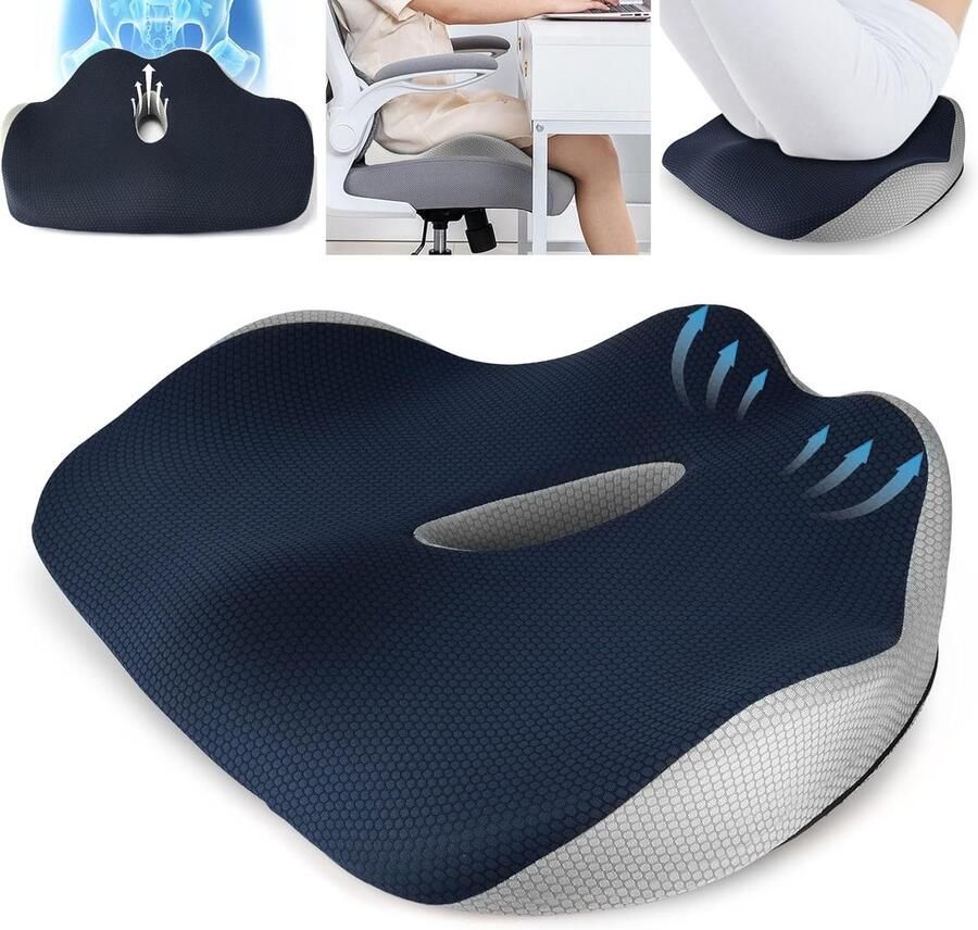 Stoel Zitkussen Kussen voor Bureaustoel Geheugen Schuim Autoconducteur Zitkussen Wasbare Hoes Heupvorming Zitkussen met Staartbeenverlichting