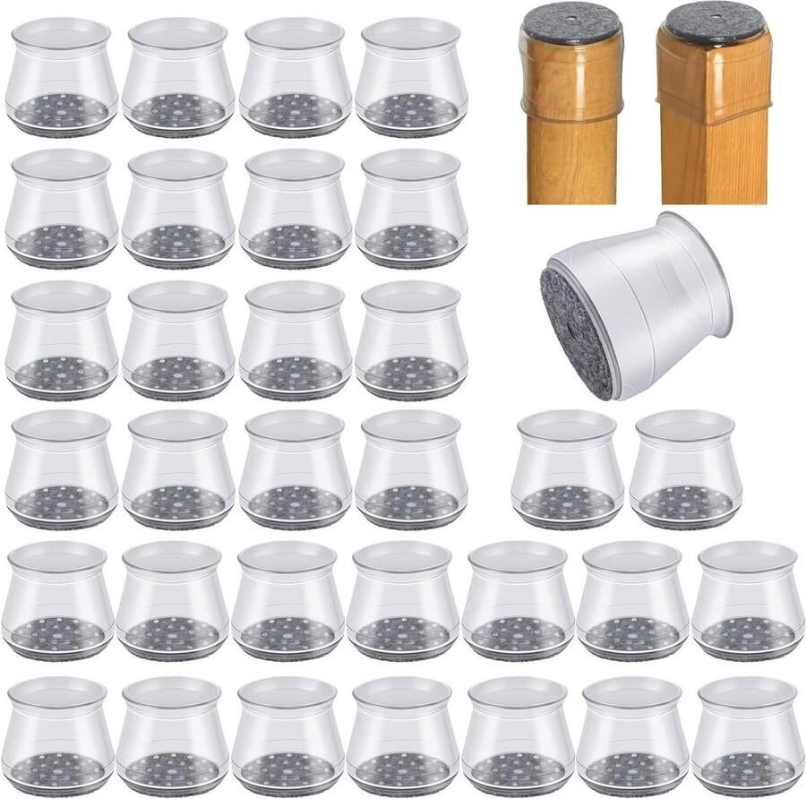 Stoelbeenbeschermers 32 stuks voor hardhouten vloeren Meubelpootbeschermer siliconen vilten Krassen en lawaai Soepel bewegen Transparant