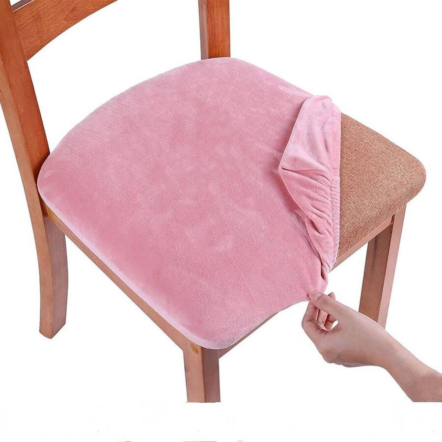 Stoelbekleding fluweel zachte stoelbekleding stretch voor eetkamerstoelen afwasbaar hoes voor stoelen set van 2 roze