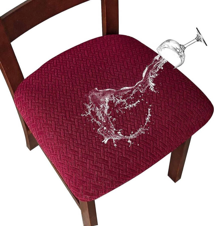 Stoelbekleding zitting wasbaar stretch waterdicht jacquard hoes voor stoelen eetkamerstoelen stoelhoezen set van 4 wijnrood stoelbekleding voor thuis keuken