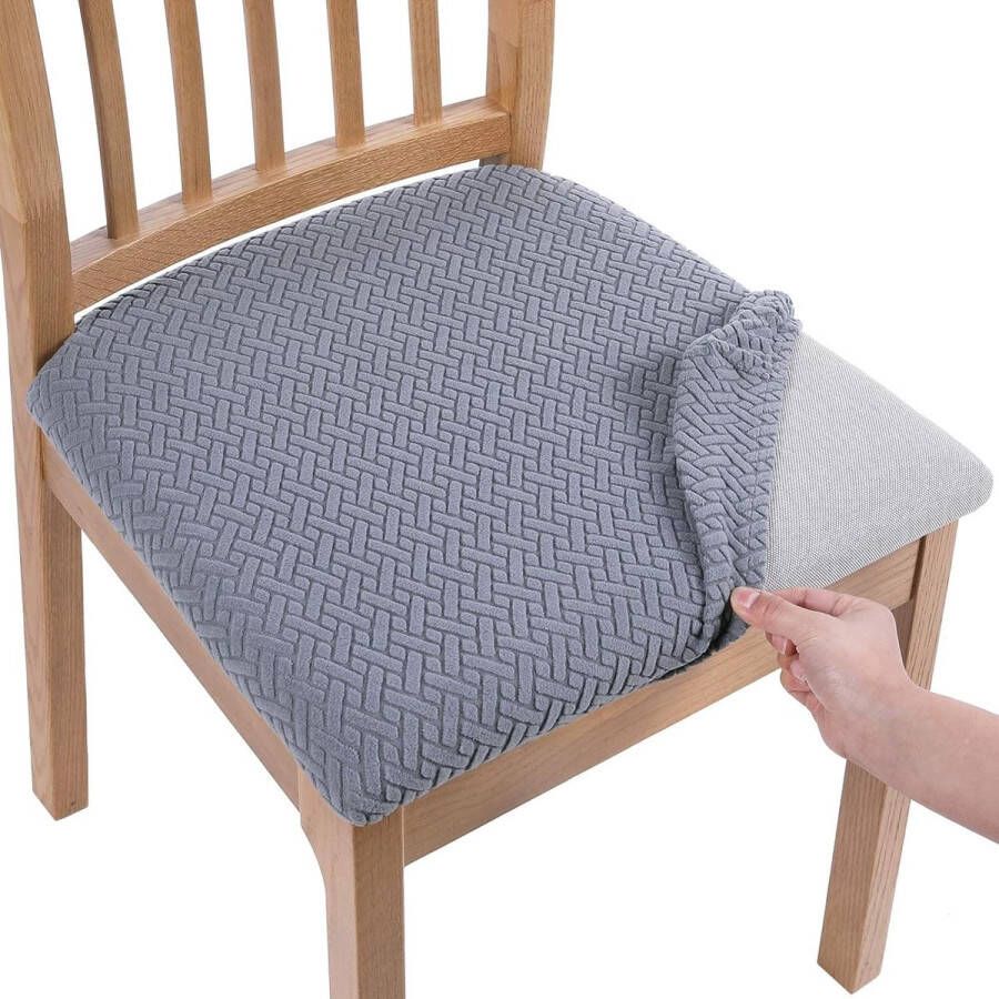 Stoelbekleding zitvlak 6-delige set stretch overtrek voor stoelen stoelovertrekken voor eetkamerstoelen afwasbaar hoes voor stoelen grijs