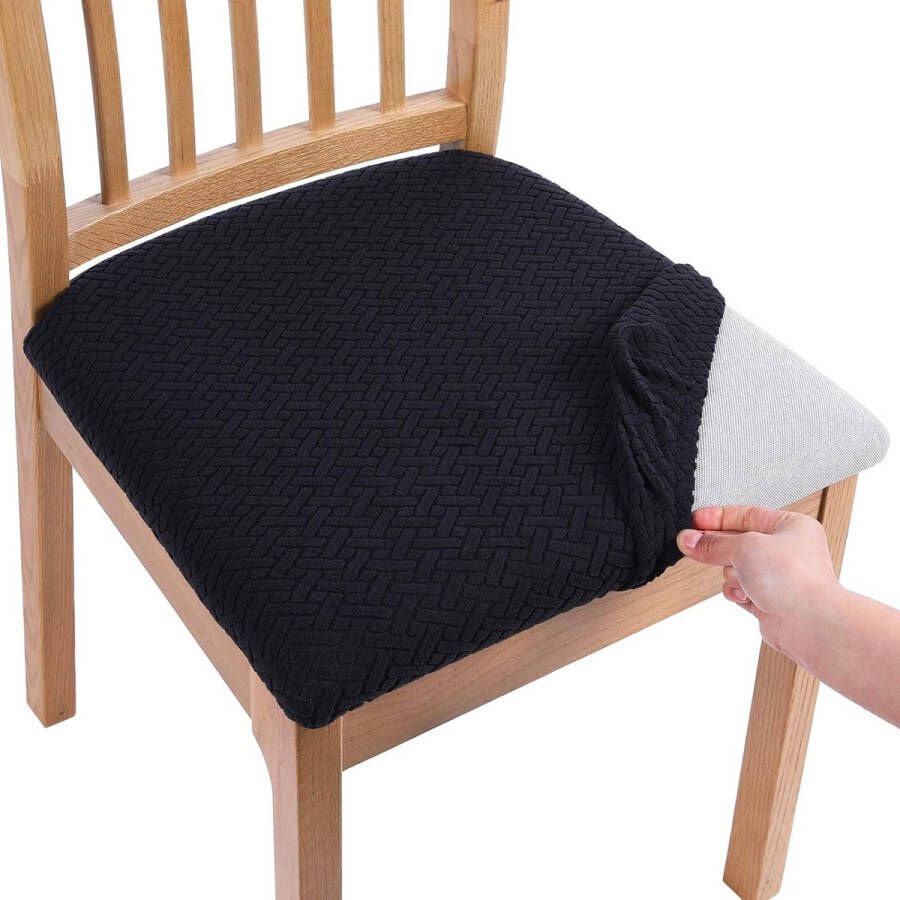Stoelbekleding zitvlak set van 2 stretch overtrek voor stoelen stoelhoezen voor eetkamerstoelen afwasbaar stoelhoezen voor stoelen zwart