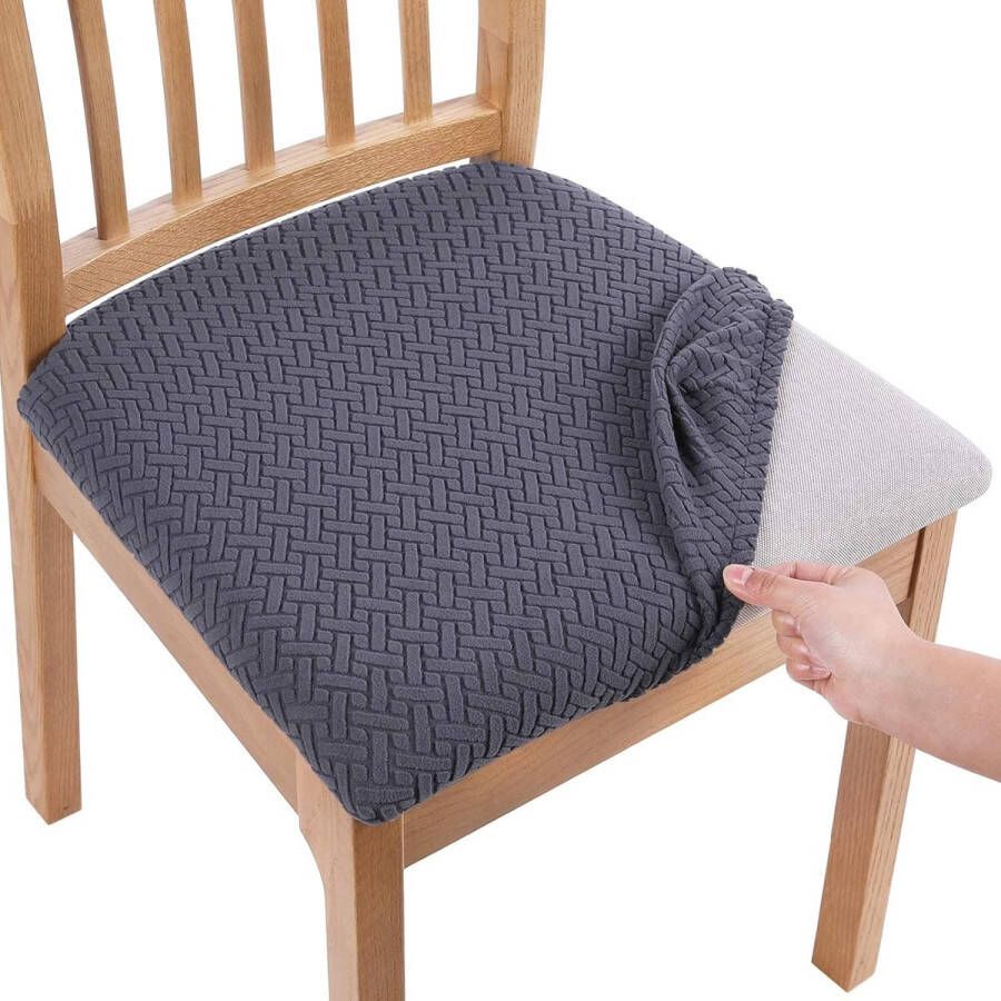 Stoelbekleding zitvlak set van 2 stretch overtrek voor stoelen stoelhoezen voor eetkamerstoelen afwasbaar stoelhoezen voor stoelen donkergrijs