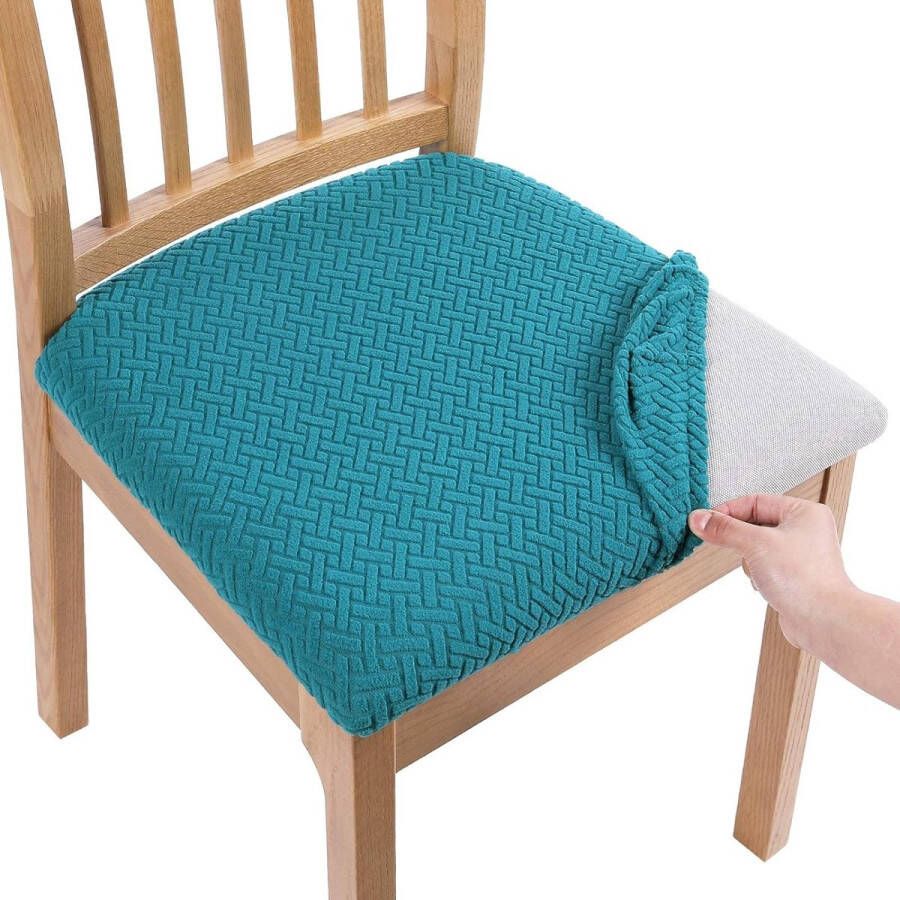 Stoelbekleding zitvlak set van 4 stretch overtrek voor stoelen stoelhoezen voor eetkamerstoelen afwasbaar stoelhoezen voor stoelen blauwgroen