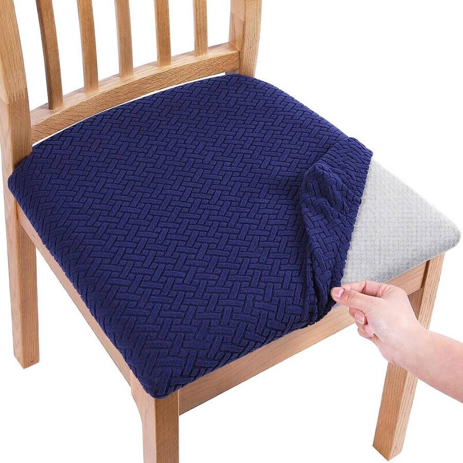 Stoelbekleding zitvlak set van 4 stretch overtrek voor stoelen stoelovertrekken voor eetkamerstoelen afwasbaar stoelhoes voor stoelen marineblauw
