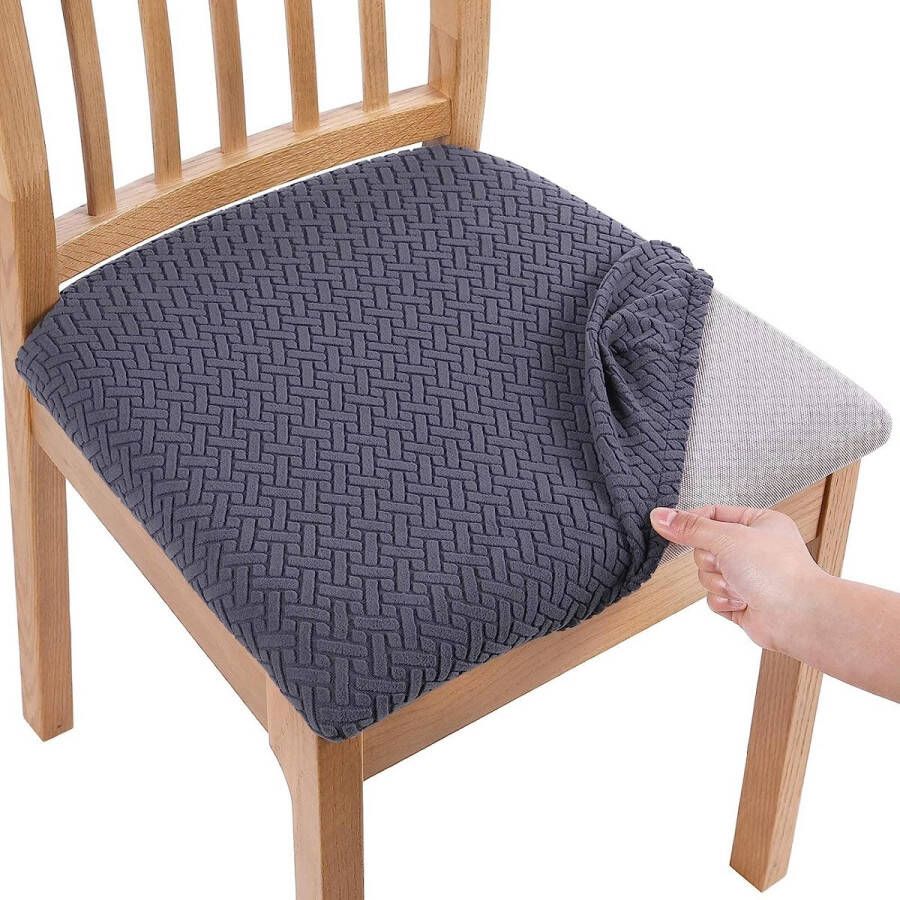 Stoelbekleding zitvlak set van 6 stretch hoes voor stoelen stoelhoezen voor eetkamerstoelen afwasbaar stoelhoezen voor stoelen donkergrijs