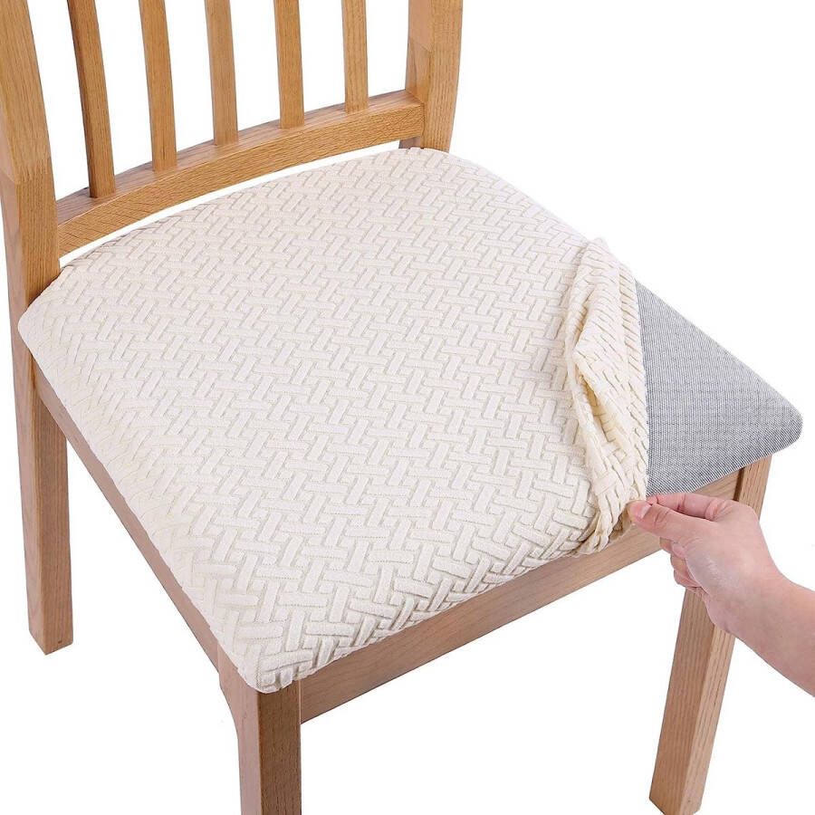 Stoelbekleding zitvlak set van 6 stretch overtrek voor stoelen stoelovertrekken voor eetkamerstoelen afwasbaar beige