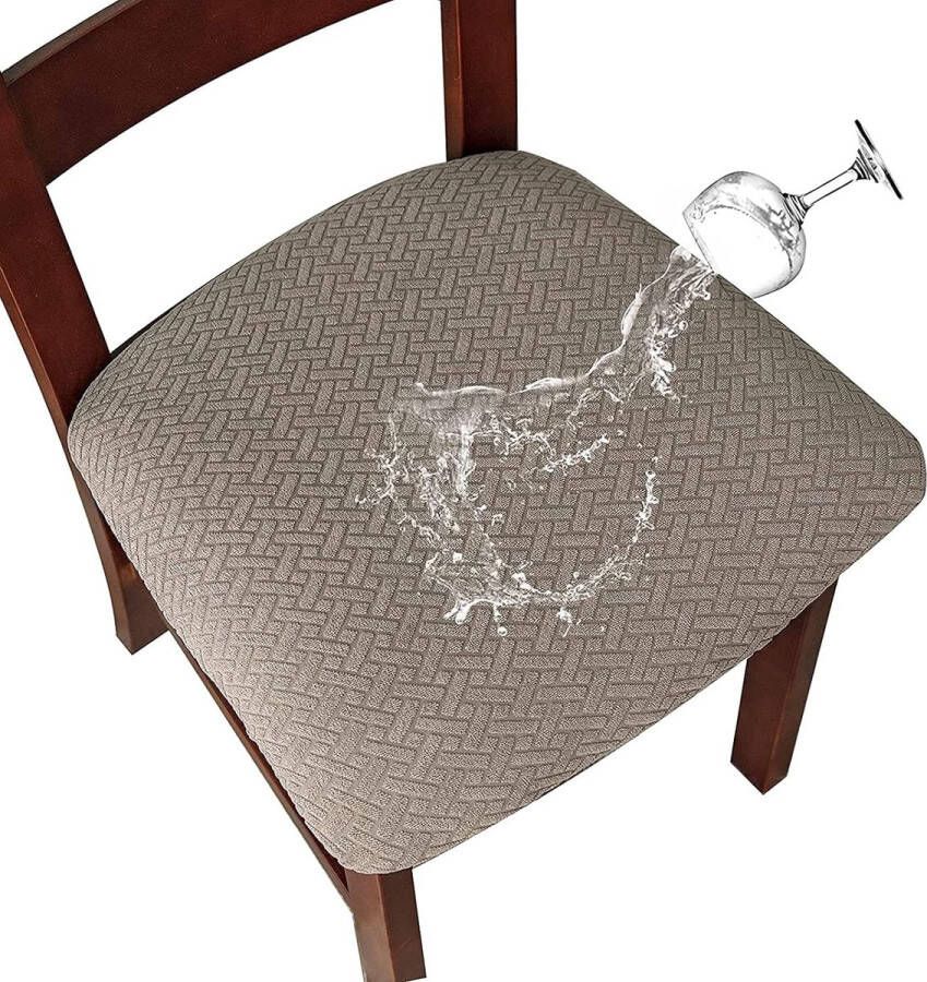 Stoelbekleding zitvlak wasbaar stretch waterdicht jacquard hoes voor stoelen eetkamerstoelen stoelhoezen 6-delige set taupe stoelbekleding voor thuis keuken