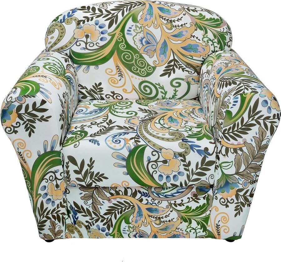 Stoelbeschermer 2 stuks fauteuilhoes met elastische stretch hoes bankovertrek 1-zits stoelhoezen bedrukt bankbeschermer met armleuning zacht antislip (groene abstracte bloemen bladeren)