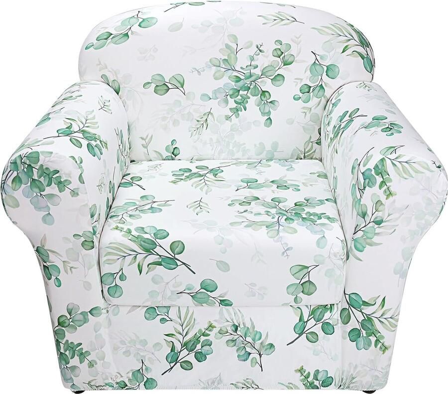 Stoelbeschermer 2 stuks fauteuilhoes met elastische stretch hoes bankovertrek 1-zits stoelhoezen bedrukt bankbeschermer met armleuning zacht antislip (groene eucalyptusbladeren)