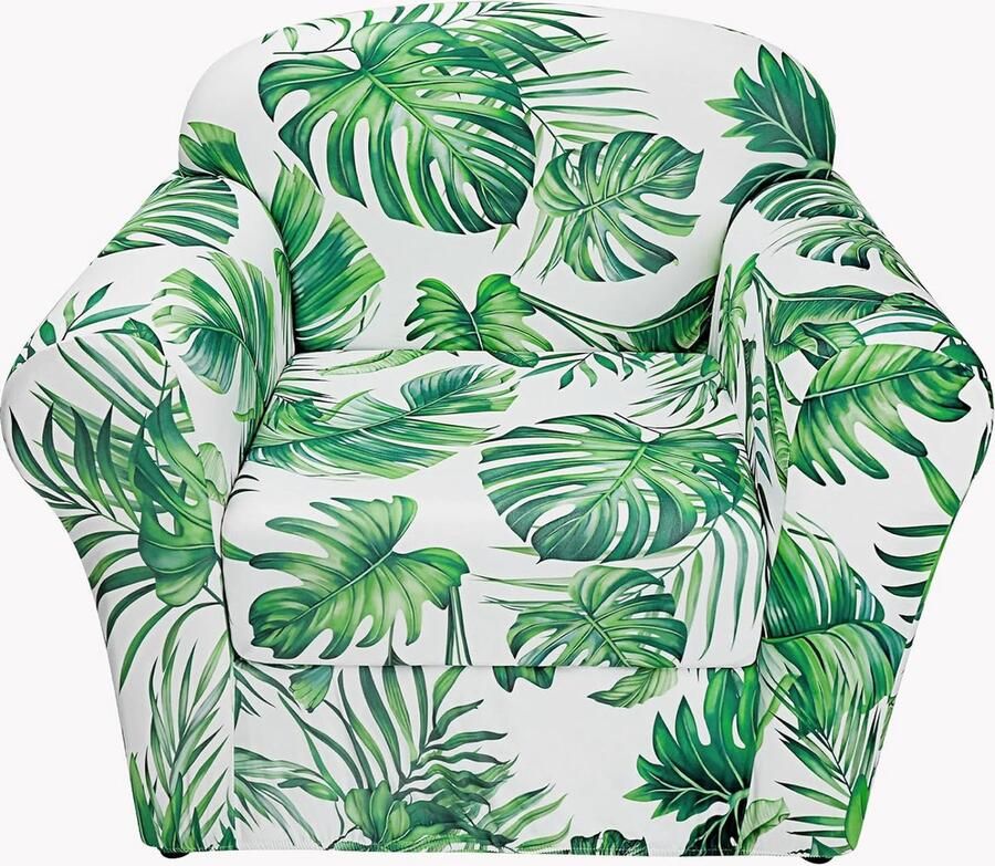 Stoelbeschermer 2 stuks stoelovertrek met elastische stretchhoes bankovertrek 1-zits stoelhoezen bedrukt bankbeschermer met armleuning zacht antislip (groene planten)