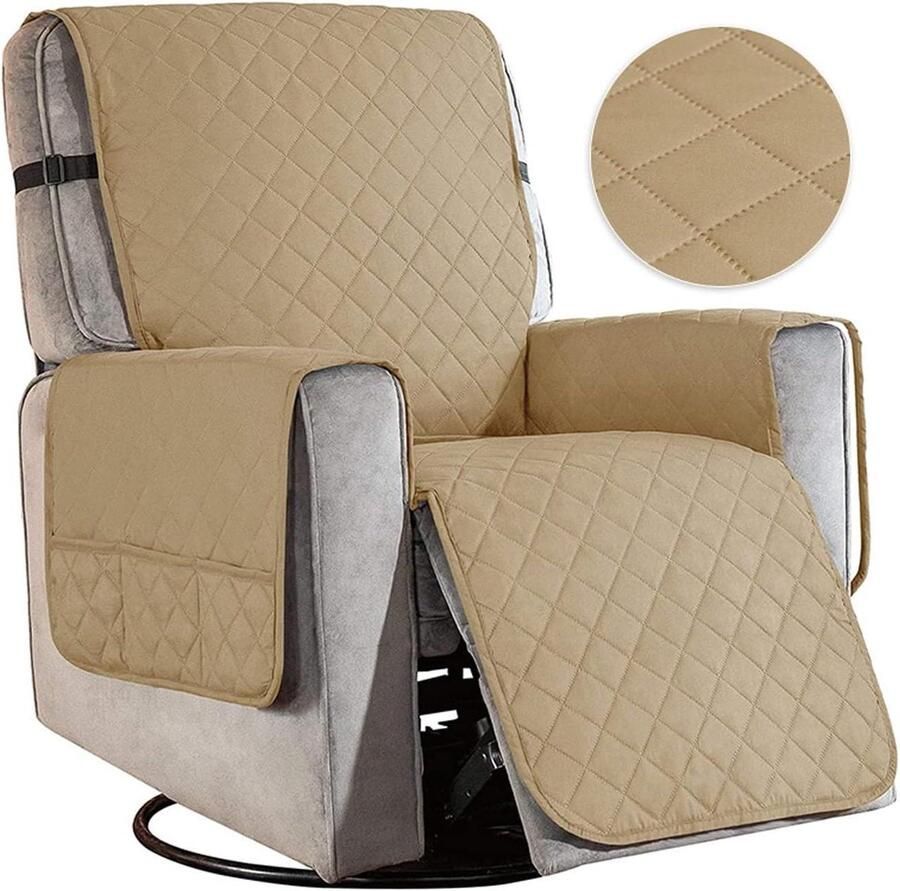 Stoelbeschermer met opbergzakken en antislip comfortabele relaxstoel kussen 1-zits bankbeschermer met armleuningen stoelhoes voor thuisgebruik maat large