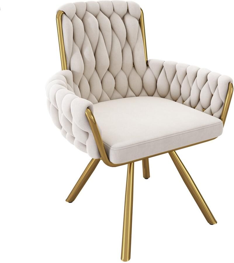 Stoelen 1-delig set Eetkamerstoelen Draaibare stoelen Relaxstoelen Multifunctionele stoelen Met 4 stevige metalen poten Huidvriendelijke zachte stof Geschikt voor eetkamer woonkamer en slaapkamer Beige