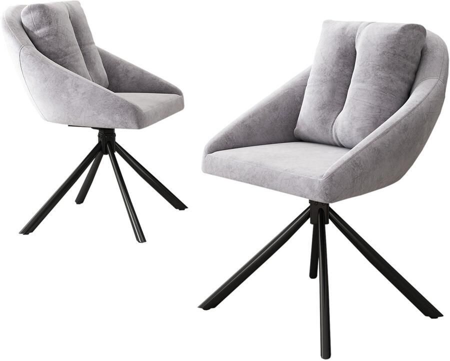 Stoelen 2-delig set Eetkamerstoelen Draaibare stoelen Relaxstoelen Multifunctionele stoelen Met stevige metalen poten Huidvriendelijke zachte stof Geschikt voor eetkamer woonkamer en slaapkamer 59x65x79cm Grijs