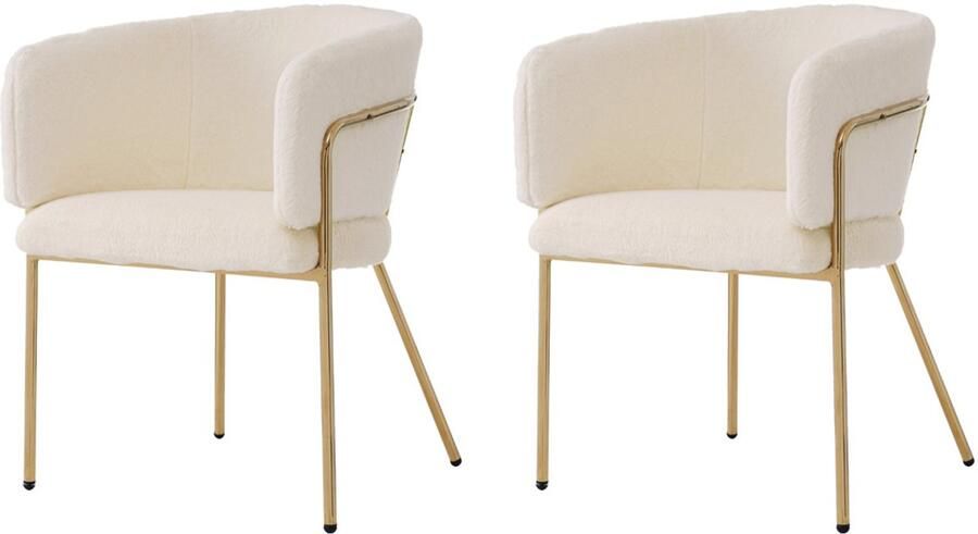 Stoelen 2-delig Set Eetkamerstoelen Kaptafelstoelen Lounge Stoelen Multifunctionele Stoelen Met armleuningen Huidvriendelijke zachte pluchen stof Stevig metalen frame Beige