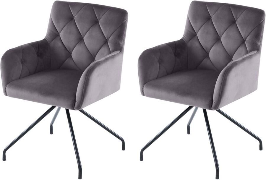 Stoelen 2-delig Set Eetkamerstoelen Lounge Stoelen Multifunctionele Stoelen Met armleuningen en rugleuning met ruitpatroon decoratie Zachte en huidvriendelijke stof Stevig metalen frame Geschikt voor eetkamer slaapkamer en woonkamer Grijs