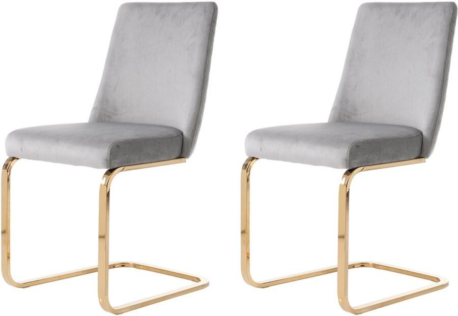 Stoelen 2-delig Set Eetkamerstoelen Lounge Stoelen Multifunctionele Stoelen Met rugleuning met modieus ruitpatroon Stevig metalen frame Grijs+goud