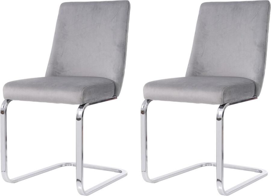 Stoelen 2-delig Set Eetkamerstoelen Lounge Stoelen Multifunctionele Stoelen Met rugleuning met modieus ruitpatroon Stevig metalen frame Grijs+Zilver