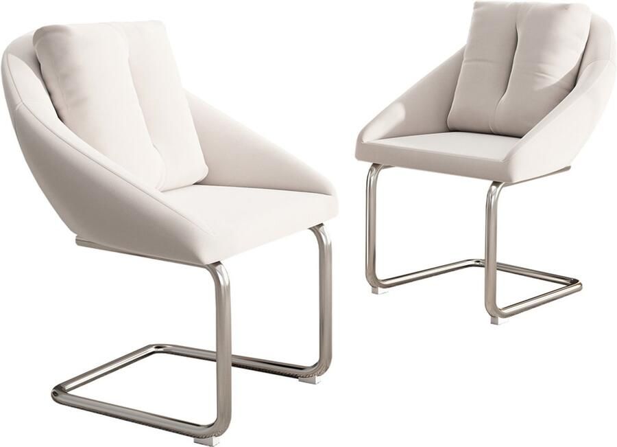 Stoelen 2-delig set Eetkamerstoelen Relaxstoelen Multifunctionele stoelen Met kussen en stevige metalen boogpoten Huidvriendelijke zachte stof Geschikt voor eetkamer woonkamer en slaapkamer 59x65x82cm Beige