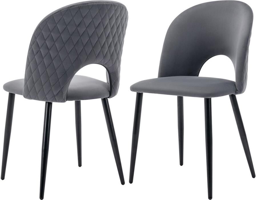 Stoelen 2-delige set eetkamerstoelen lounge stoelen multifunctionele stoelen Met opengesneden ontworpen opgevulde rugleuning huidvriendelijk zacht stof gecombineerd met een stevig metaalframe Achterzijde met ruitvormig diamantpatroon 47x55x84cm Grijs