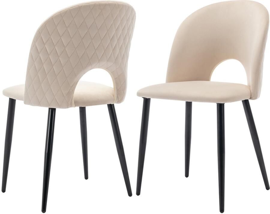Stoelen 2-delige set eetkamerstoelen lounge stoelen multifunctionele stoelen Met opengesneden ontworpen opgevulde rugleuning huidvriendelijk zacht stof gecombineerd met een stevig metaalframe Achterzijde met ruitvormig diamantpatroon 47x55x84cm Beige